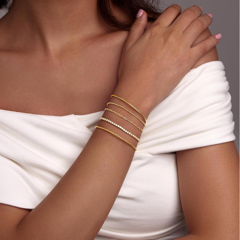 Poxtex Gold Bracelets Set for Women Stack, Dainty Thick Bracelets Stack for Women Trendy, Simple Thin Gold Plated Cuff Stackable Bracelets With Beaded Cuban Paperclip Snake Rope Bangle Hand Chain Jewelry Gifts for Women Non Tainish - Image 3